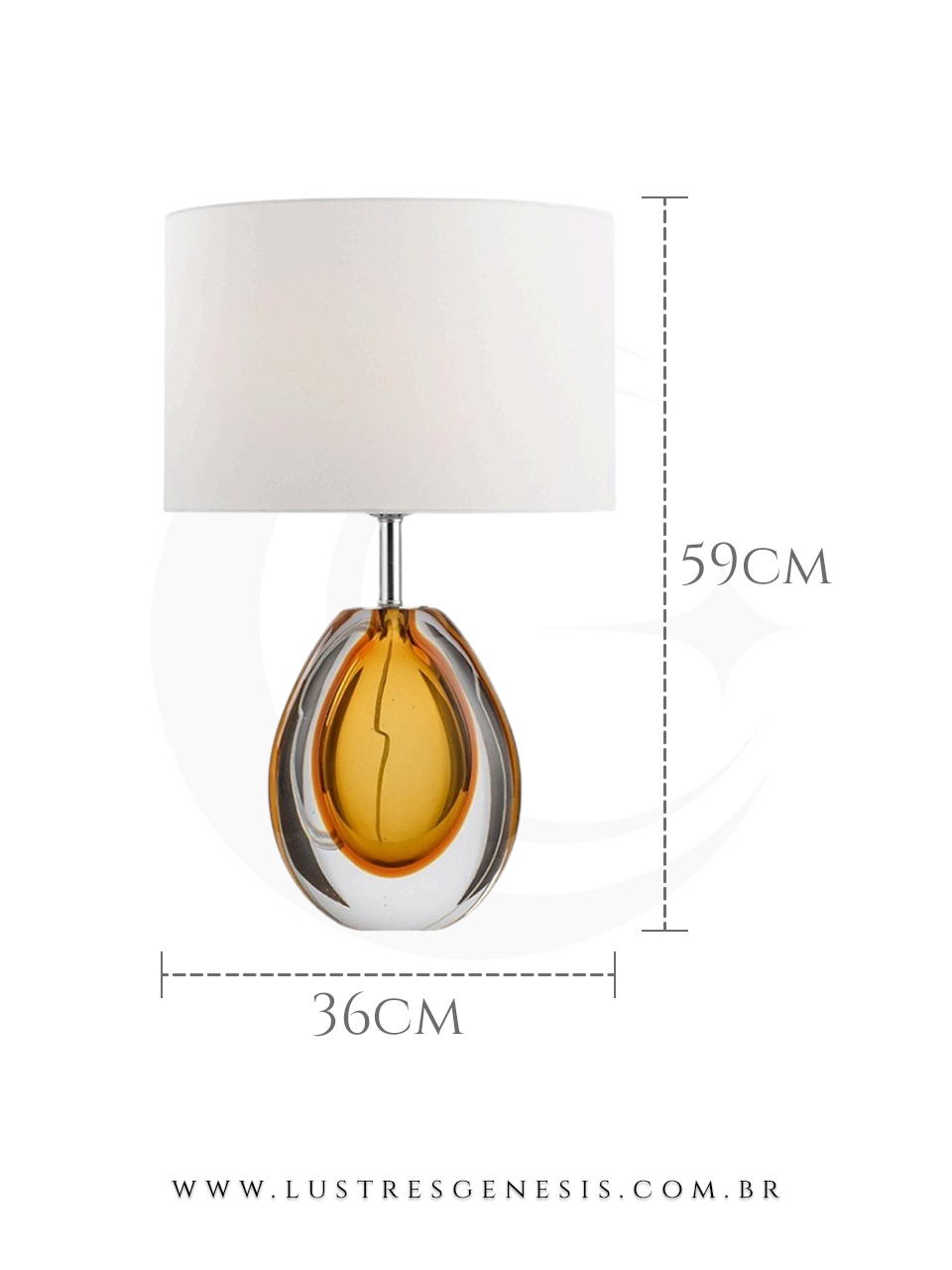 Medidas Abajur de Cristal e Detalhes Dourado Santorine